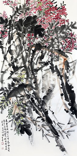 道金平作品《春雷惊雨润千山》68x138cm.jpg